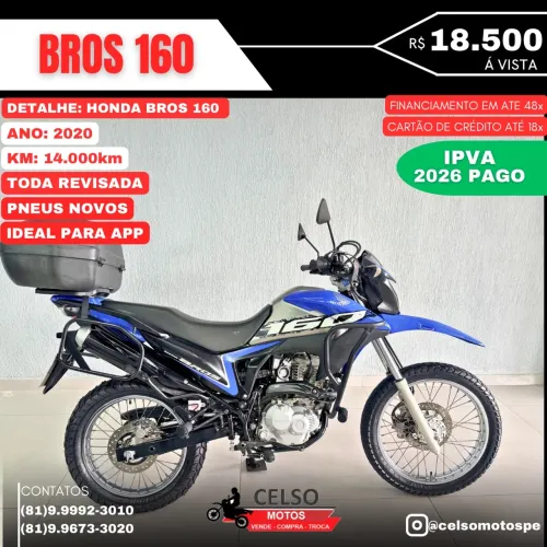 BROS 160 2020 c/14.000km IPVA26 PAGO FINANCIO 48x ACEITO SUA MOTO