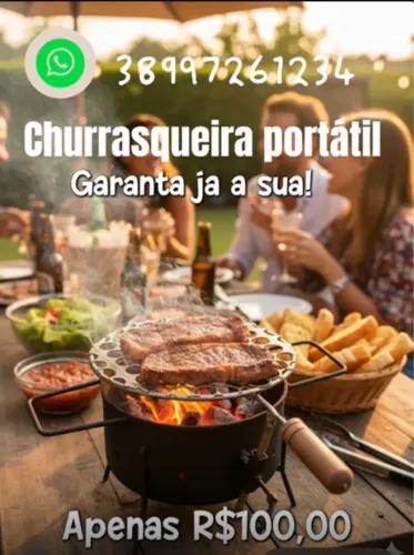 Churrasqueira portátil com grelha em inox 