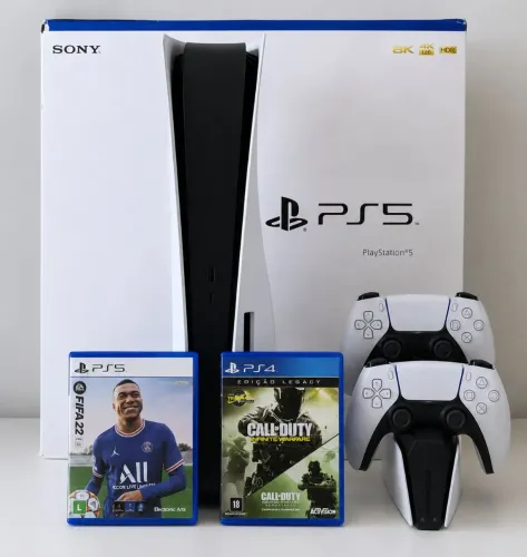 Ps5 + 2 controles + base carregadores + 2 jogos