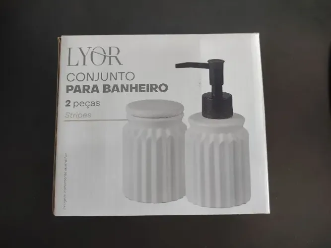 Saboneneteira líquido + Porta Algodão - LYOR - Conjunto 2 Peças para Banheiro de Cerâmica