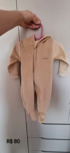 Macacão bebê bege unisex zíper kiko Baby