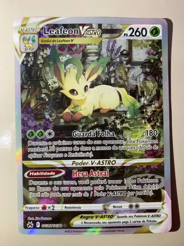 Carta pokémon leafeon-V astro GG35 GG70 + sleeve de proteção