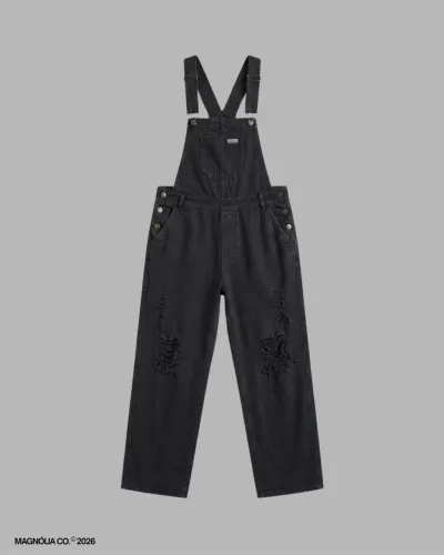 jardineira jeans preta