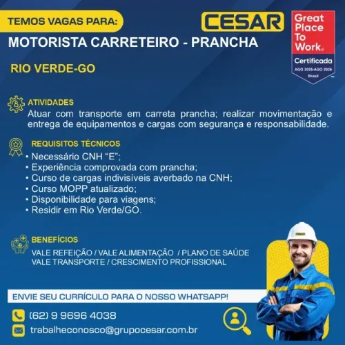 Motorista Carreteiro - Prancha - Rio Verde/GO