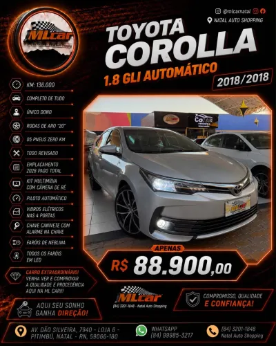 Toyota Corolla GLI 1.8 Flex 16V Aut. 2018