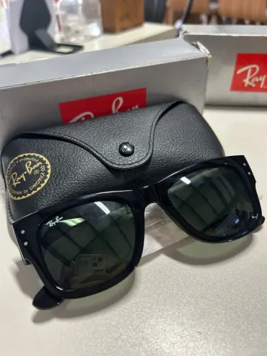 Óculos de Sol de Ray-Ban Original MEGA WAYFARER Armação Polido Preto Lentes Verde