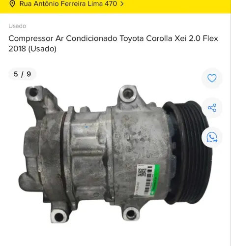 COMPRESSOR AR CONDICIONADO TOYOTA COROLLA XEI 2.0 FLEX 2018 2019 COM NF E GARANTIA 