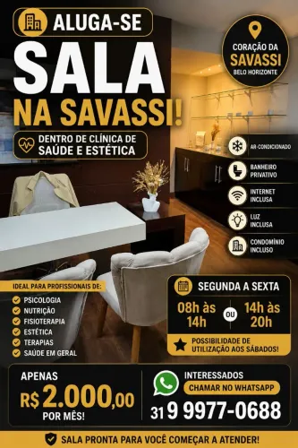 ? SALA PRONTA NA SAVASSI PARA PROFISSIONDIS DA SAUDE OU ESTETICA.