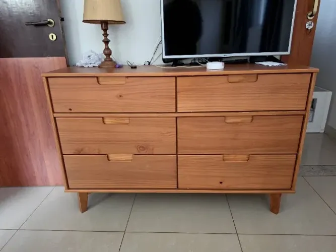 Cômoda 6 Gavetas Madeira Maciça Caramelo - Estilo Retrô (Lutz Home Decor)