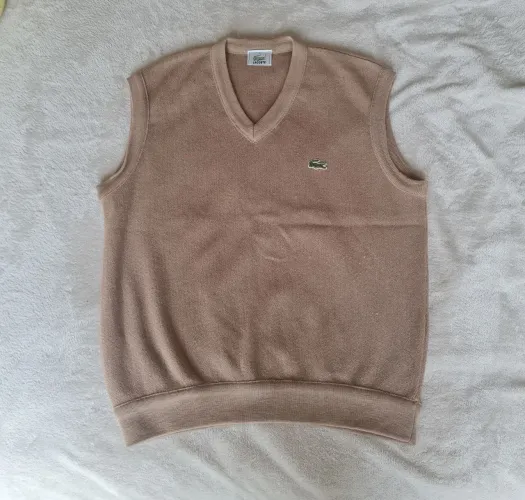 Colete Lacoste Vintage Lã Virgem Woolmark Bege Original Tamanho 3/Tamanho P