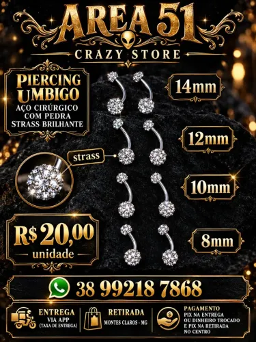 Piercing umbigo bolinha strass (preço unidade ) aste aço cirúrgico