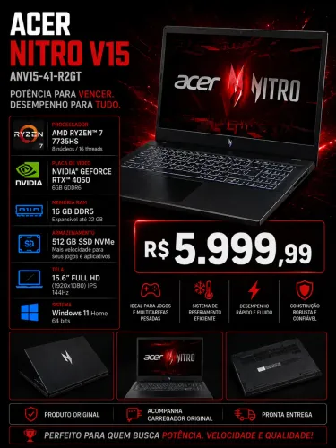 Acer Nitro V15 Ryzen 7 RTX 4050 16GB RAM 512GB SSD 15,6 FHD