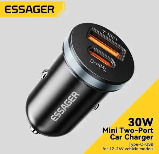 Carregador Veicular Essager 30W USB-A + USB-C PD QC 4.0