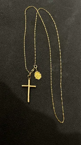 CORDÃO DE OURO 18K 750 70CM C/ 2 PINGENTES LINDOS 