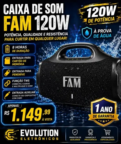 CAIXA DE SOM FAM 120W DE POTENCIA -PRODUTO NOVO E COM GARANTIA!