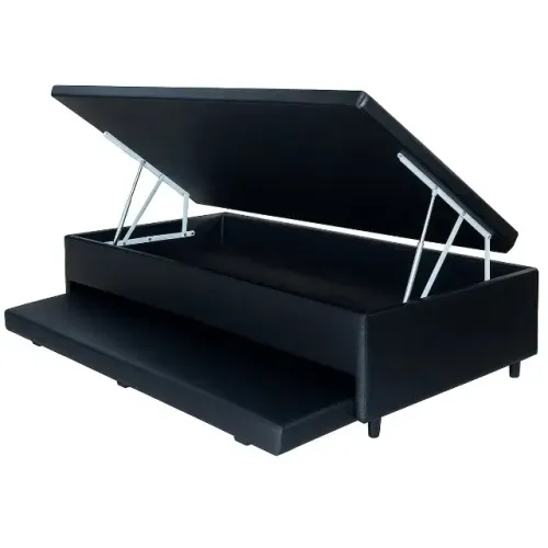 Baú Solteiro com Cama Auxiliar Ortopédica Corino Preto, Branco ou Marrom