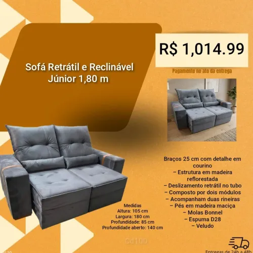 Sofá Retrátil e Reclinável Júnior 1,80m