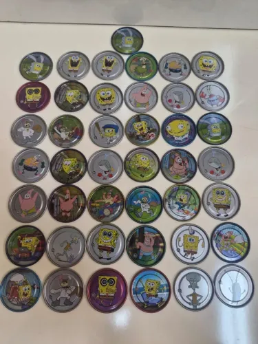 Vintage - antigos tazos Elma Chips 2004 metalizados bob esponja - 43 tazos conforme fotos