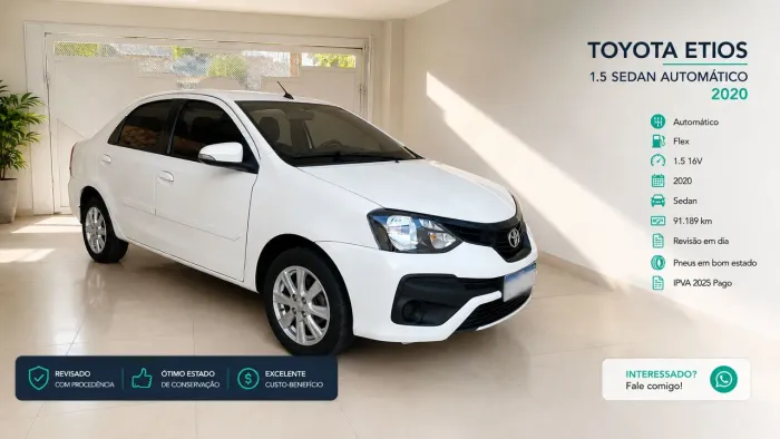 Toyota Etios X Plus Sedan 1.5 Flex 16V 4P Aut. 2020