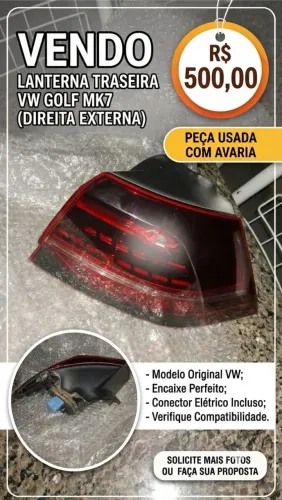 Lanterna Golf GTI 2019 Traseira Direita LED - Com Detalhe / Para Restaurar