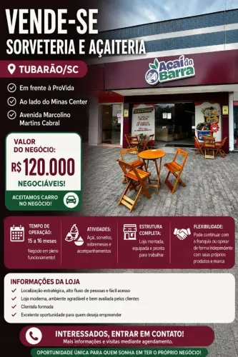 Sorveteria e Açaiteria emTubarão/SC 