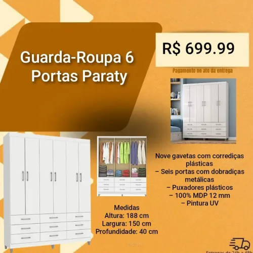 Guarda roupa 6 portas Paraty,pague na entrega