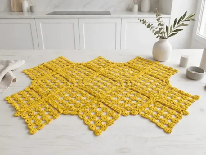 Trilho de Mesa Amarelo Mostarda Crochê Luxo - Caminho de Mesa 