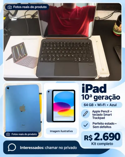 iPad 10ª geração 64 GB Wi-Fi azul + Apple Pencil + teclado Smart Trackpad