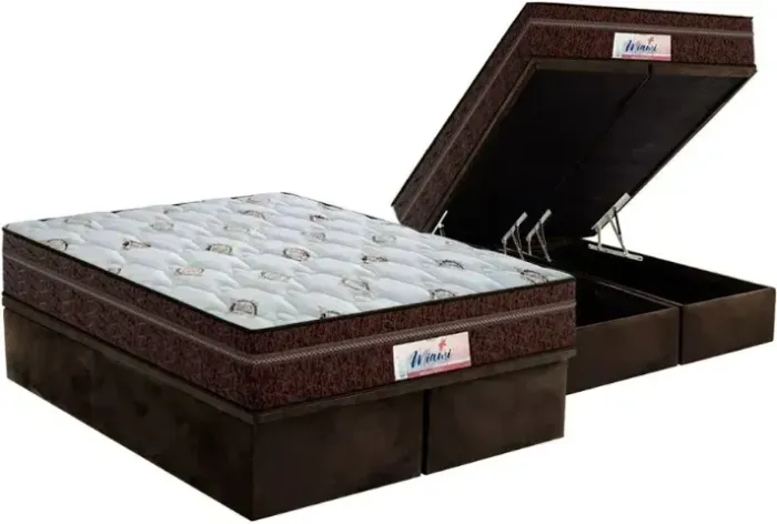 Kit de Colchão Resistence King Brown + Cama Base Baú King na cor Chocolate