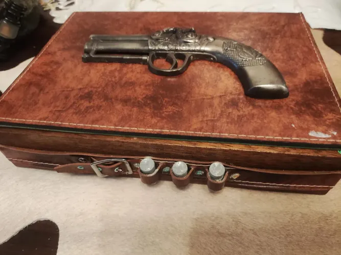 Jogo de caixa de madeira vintage GUN cerca de  anos 1970 dama, jogos de dados ROLETA