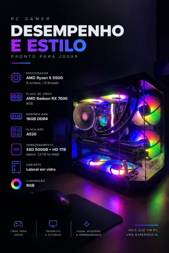 Pc Gamer Ryzen 5 5500 Rx 7600 8gb 16gb Ram Ssd 500gb Hd 1tb
