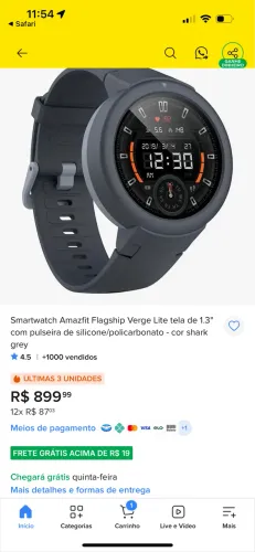 Relógio Smart Amazfit Verge Lite usado