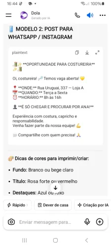 Precisa se de costureira *
