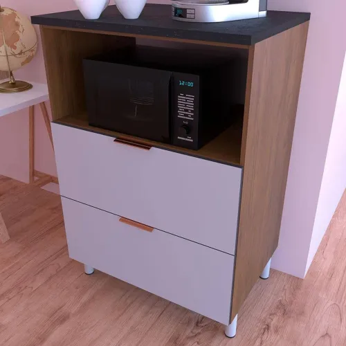 Balcão Duplo com gaveta<br>Balcão Duplo Bartira Rubi com 2 Gavetões e Nicho - Grapia Platinum