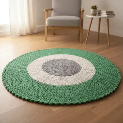 Tapete Redondo Artesanal Fio de Malha Crochê Verde