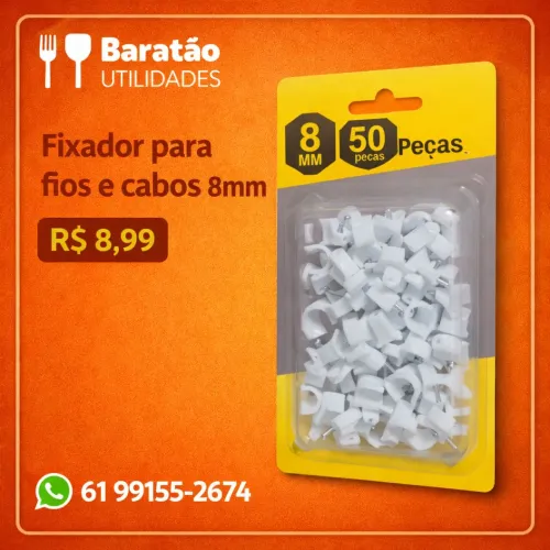 Fixador para fios e cabos 8mm 50 peças 
