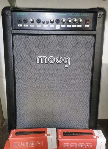 Caixa de som amplificada + dois microfones de brinde 