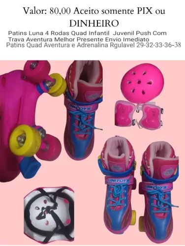 Patins 4 rodas menina com regulagem para tamanho
