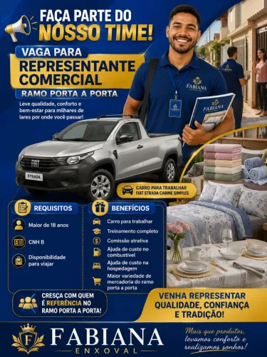 VAGA PARA REPRESENTANTE COMERCIAL 