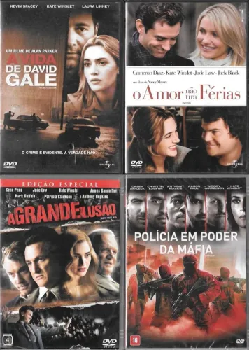 4 DVD Kate Winslet: David Gale + O Amor Não Tira Férias + Grande Ilusão + Polícia em Poder