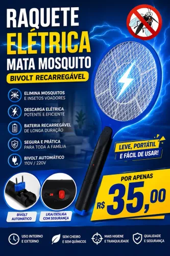 Raquete elétrica mata mosquito bivolt recarregável