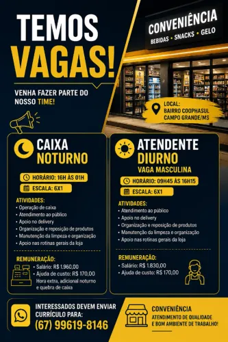Atendente Diurno e Caixa Noturno - Coophasul
