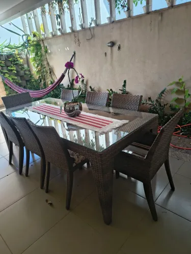 Mesa Jantar 8 lugares vime e alumínio