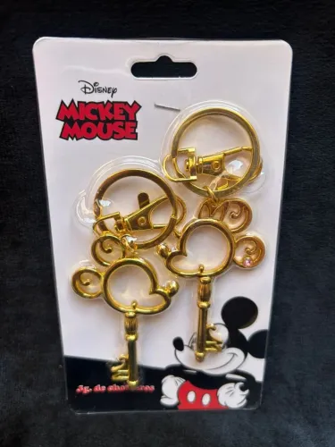 kit de chaveiros dourados mickey & minnie - disney