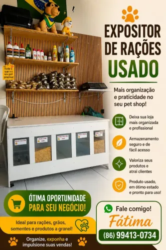 Expositor de rações usado em MDF e vidro.