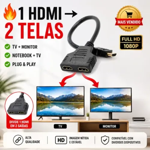 Cabo Splitter HDMI 1x2 Divisor HDMI 1 Entrada 2 Saídas Para TV Monitor Notebook Duplicador