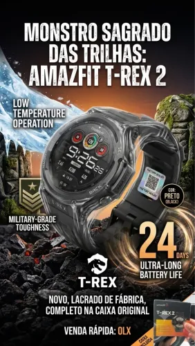 Amazfit T-Rex 2 Novo Lacrado - GPS Dual Band / Bateria 24 Dias / Resistência Militar