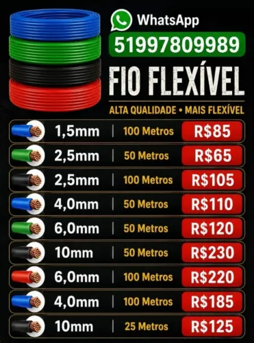 Fio Flexível. 1 5mm 2,5mm 4,0mm 6 0mm 10mmm