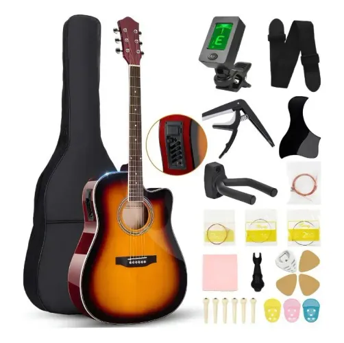 Violão Eletroacústico 38" Sunburst com Captação e Equalizador de 4 Bandas + Acessórios