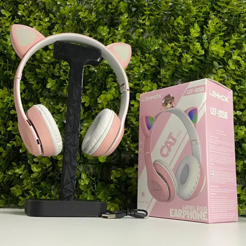 Fone Bluetooth Lehmox LEF-1058 Gatinho Rosa